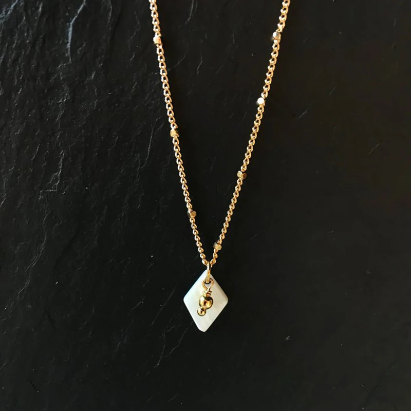 Seashell Necklace Dainty Women Fashion Rhombus-shaped Shell Pendant Beaded Gold Or Chain Layering Necklaces | Украшения и