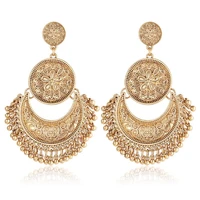 vintage baroque gold color big flower drop earrings for women metal carved tassel peandant jewelry punk beads earring jewelry