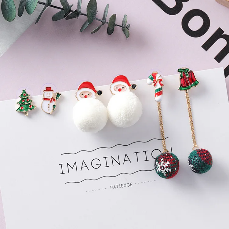 Jztop Cute Santa Claus Hair Ball Drop Earrings Woman Classic Christmas Tree Snowman Bell Asymmetric Dangle Girl Gifts | Украшения и