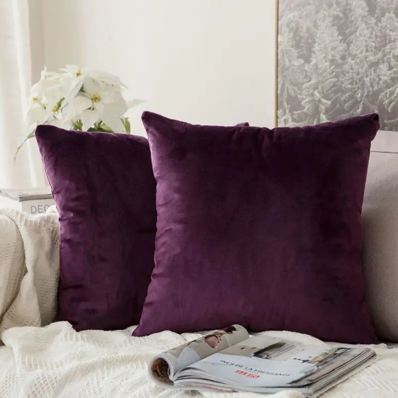 Eggplant Purple Декоративная бархатная наволочка для подушки, мягкая удобная наволочка для подушки, однотонный квадратный чехол для подушки для дивана, спальни, автомобиля - Цвет: Eggplant Purple