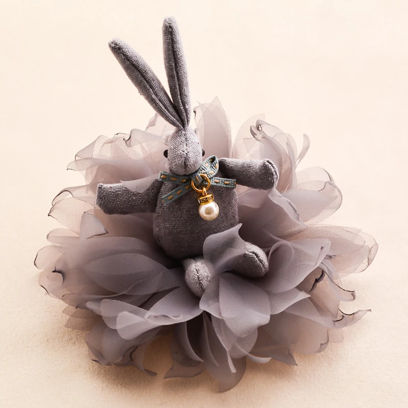 New Design Rabbit Cloth Hair clips Chiffon Flower Cartoon hairpins Cute hair accessories for girl Handmade Women ornaments |