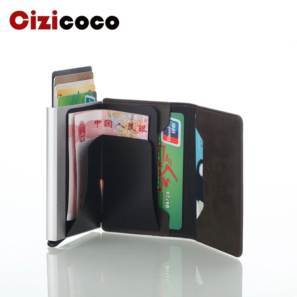 Мужской кредитный держатель для карт из искусственной кожи алюминиевый