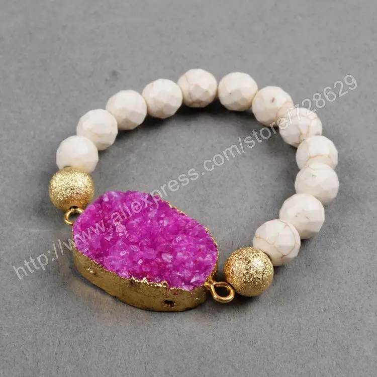 BOROSA 5 шт./лот золотой цвет горячий розовый кристалл Друза &amp 10 мм Белый Howlite синий