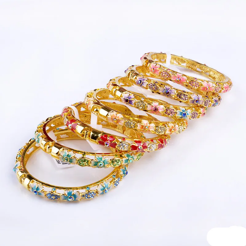 

Women's fashion cloisonne bracelet hollow double crystal flowers bracelet gift for 1pcs
