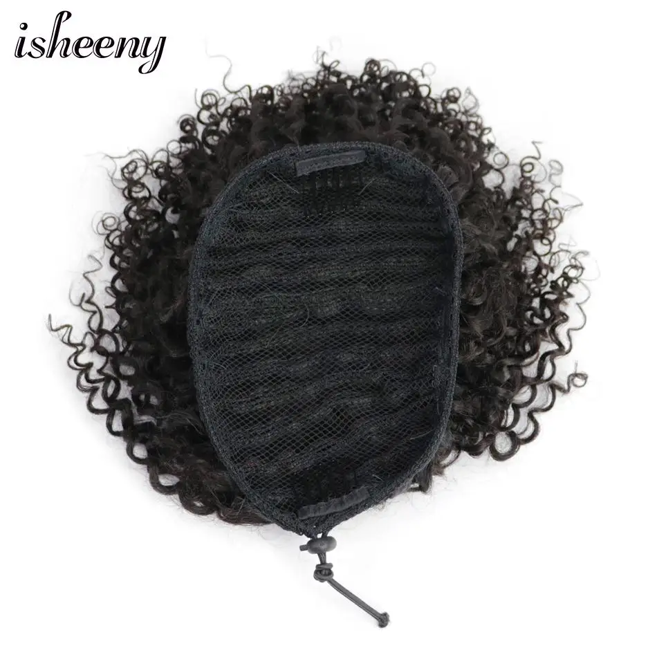 Isheeny афро кудрявый конский хвост для наращивания клип-Ins "-18" натуральные черные бразильские Remy человеческие волосы Регулируемый хвост пони