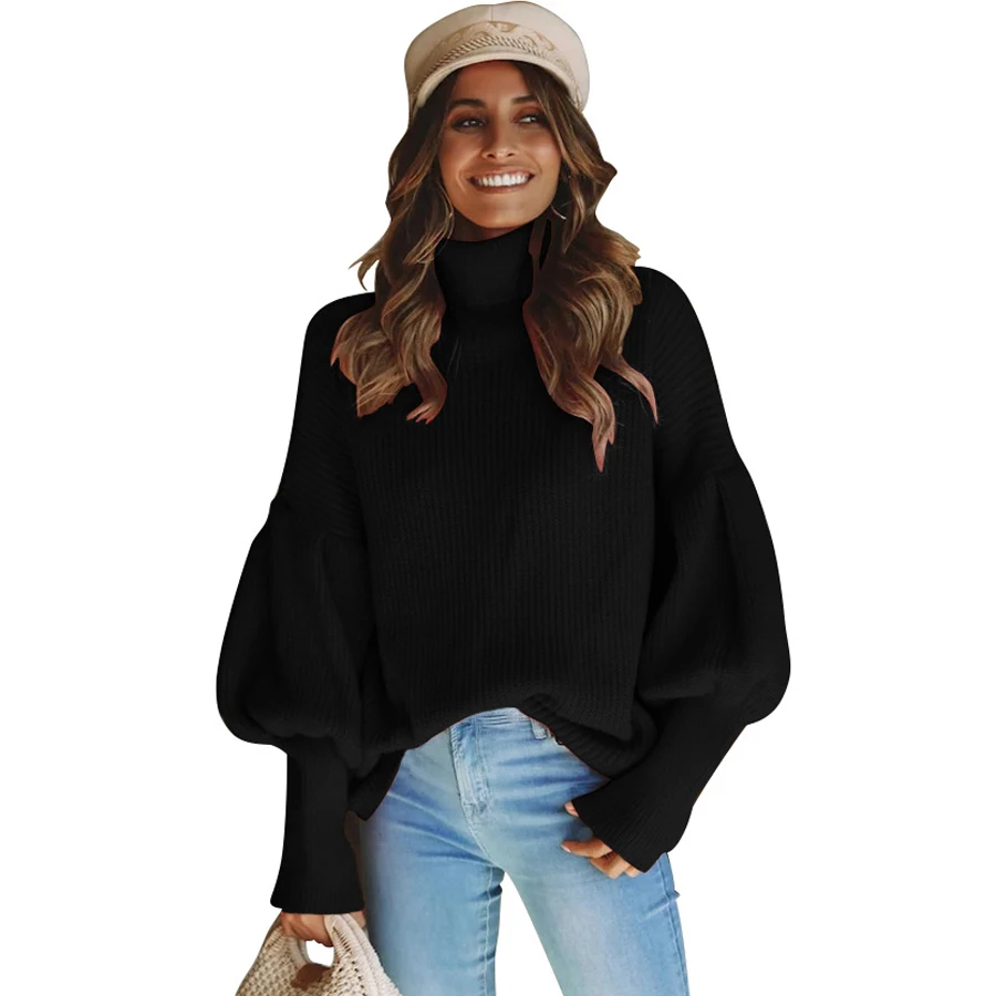 Зимний вязаный свитер с воротником под горло 2018 Женский Повседневный