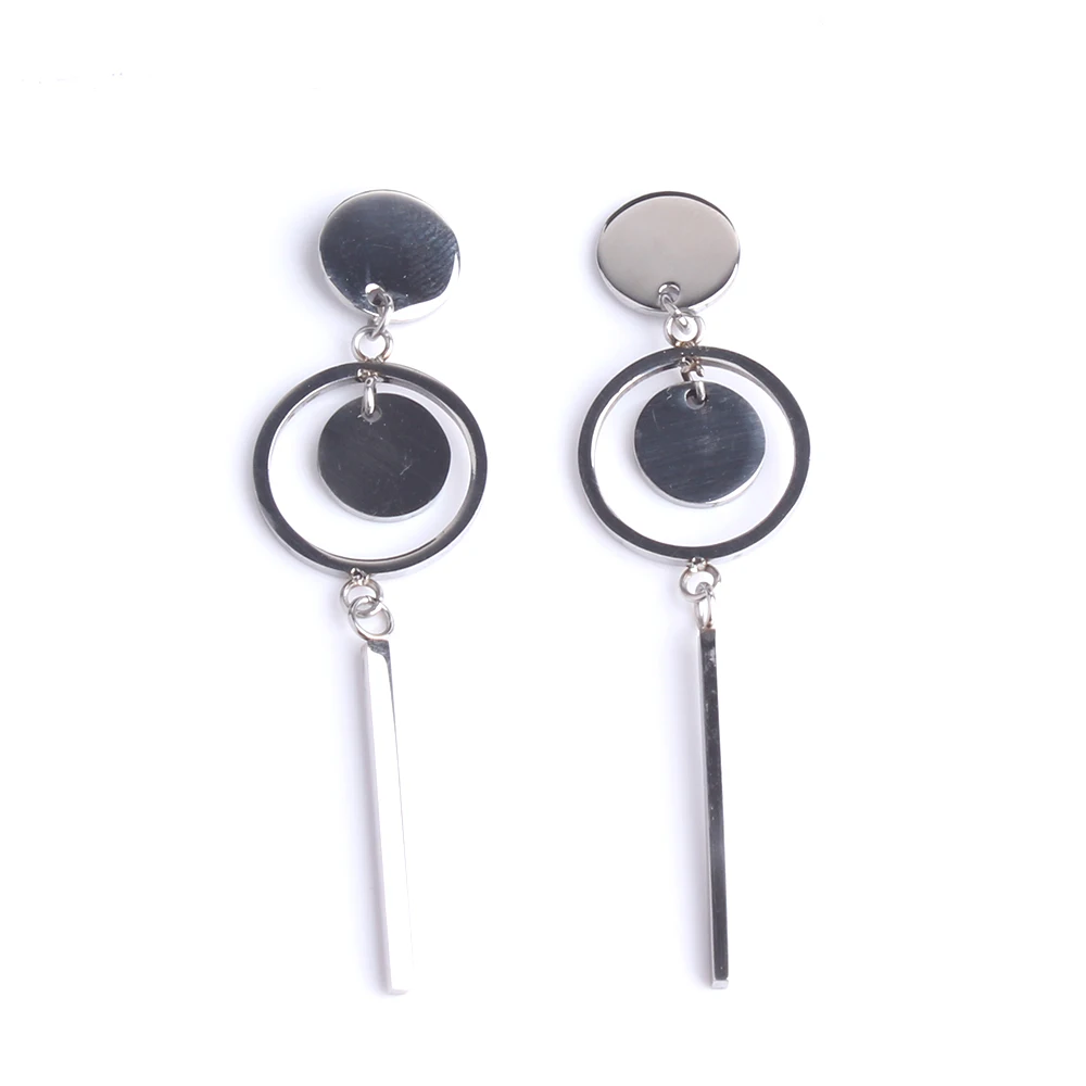 

OL circle Silver color tassel Stud Earrings 316L Stainless Steel for women wholesale