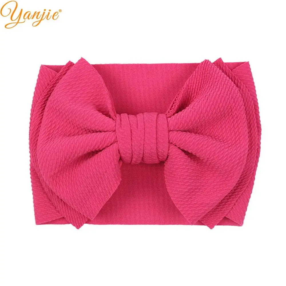hot pink Новое поступление большие " банты для волос, ободок из вафельной ткани, эластичные резинки для волос, аксессуары для волос для девочек, модные аксессуары - Цвет: hot pink