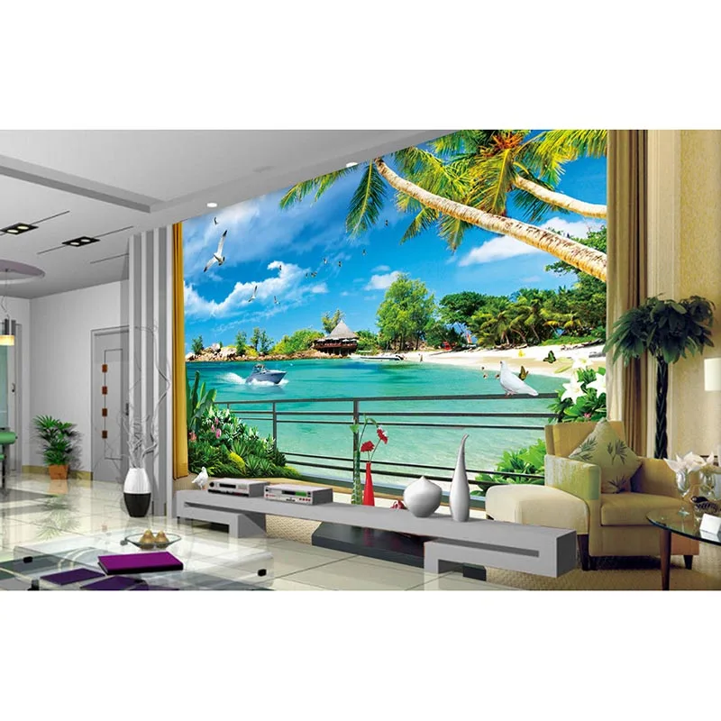 Средиземноморский стиль 3D пляжные фрески обои Гостиная ТВ фон нетканые для стен