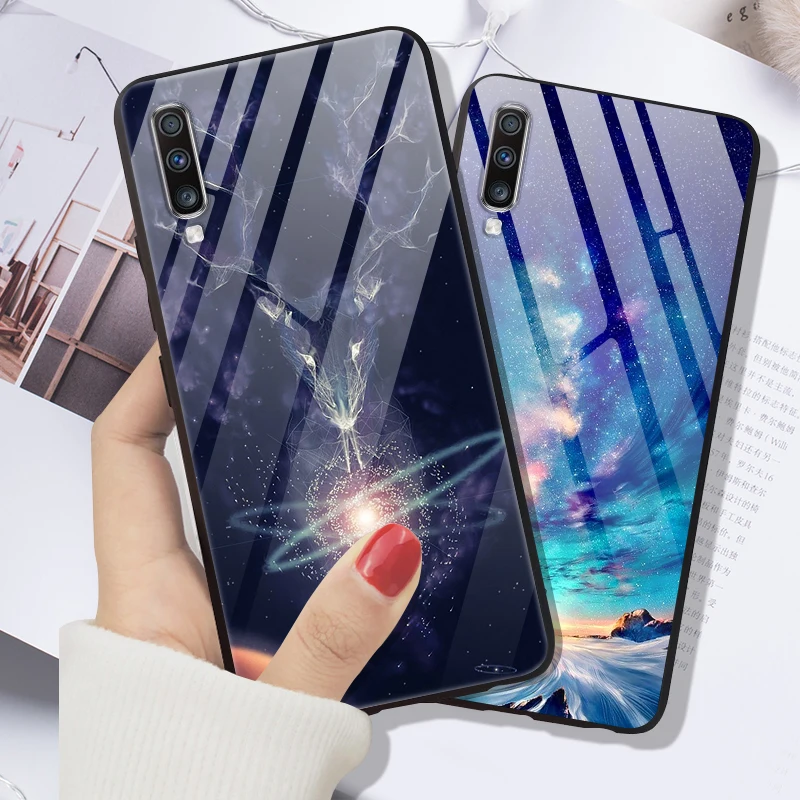 Для Samsung A70 чехол из закаленного стекла с принтом Чехлы для Galaxy Coque A 70 Жесткий