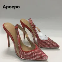 bling bling red shoes women fashion crystal polka dot summer pumps sexy pointed toe women sandals buckle high heels bridal shoes