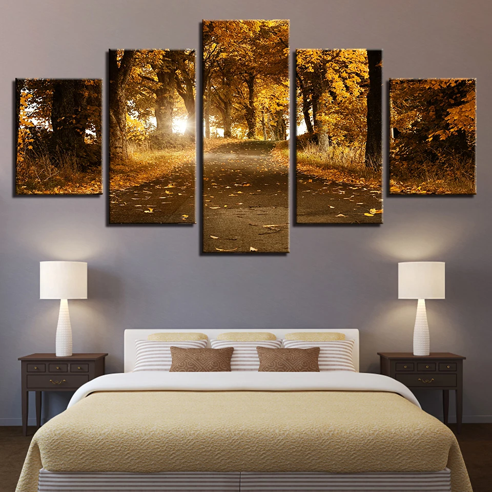 Холст картины Домашний декор HD принты деревья картинки 5 шт. осень лес опавшие