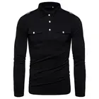 Мужская хлопковая рубашка, с отложным воротником, с карманами, повседневная, однотонная, размера плюс