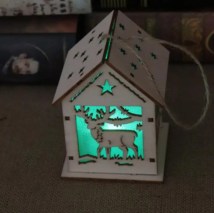 Деревянный дом Рождественский подвесной рождественские украшения с подсветкой
