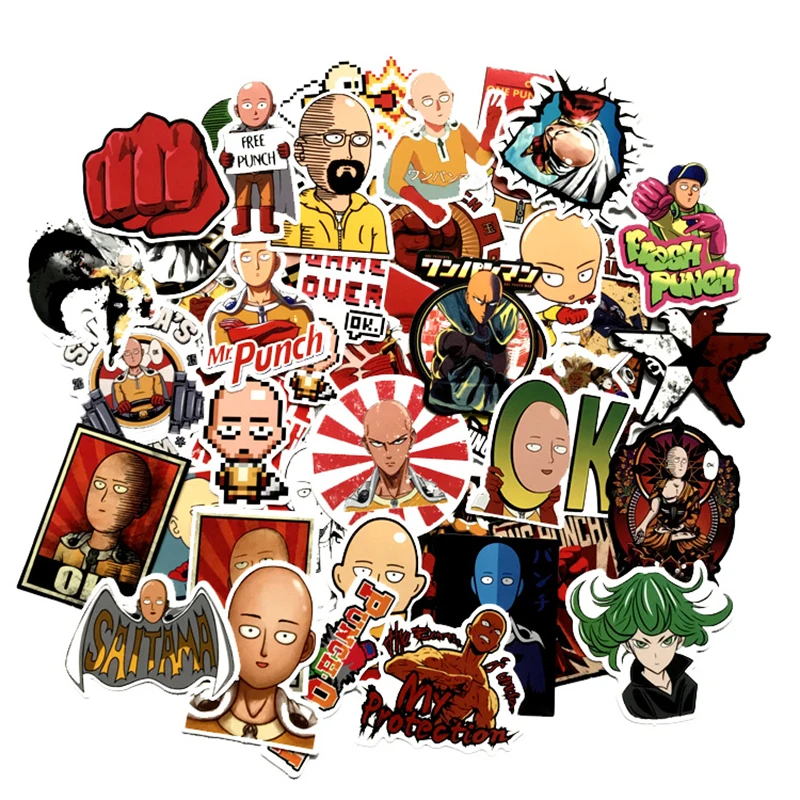 50 шт One Punch Man тапочки в виде персонажа аниме Стикеры скейтборд Водонепроницаемый