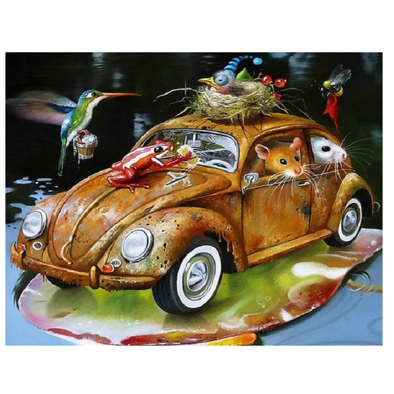 

Diamond Painting Cross Stitch car mouse frog DIY 5D Diamond Mosaic Embroidery Picture of Rhinestones Home Decor Y0472