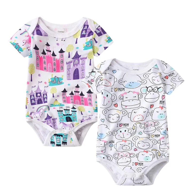

2 pcs set Tender Babies Baby triangle dress thin section newborn short-sleeved bag fart cotton jumpsuit Haxia