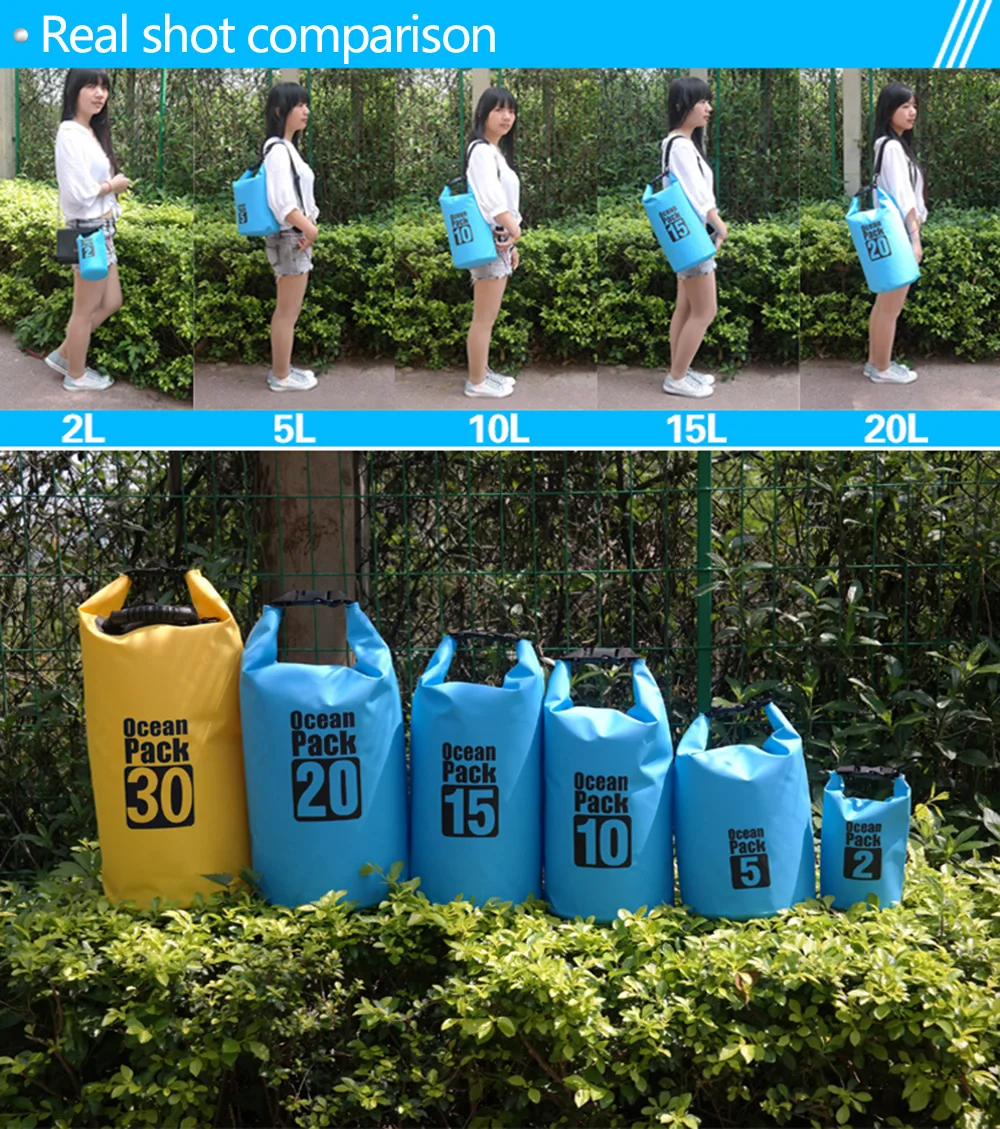 5L/10L/15L/20L/30L открытый плавательный водонепроницаемый мешок пакет ПВХ брезент Кемпинг рафтинг хранения сухой мешок с регулируемым ремешком крюк