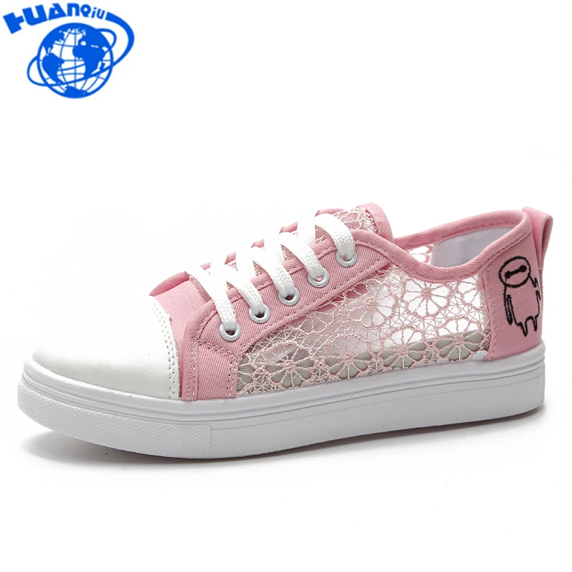 HUANQIU Women Canvas Shoes Fashion Summer Casual Ladies Cutouts Lace Hollow Breathable Flats Woman sneakers JH212 | Обувь