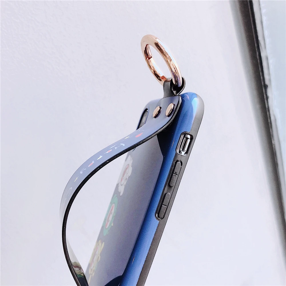 Модный глянцевый кожаный чехол для телефона с ремешком на запястье IPhoneX XR XS 6 6s Max