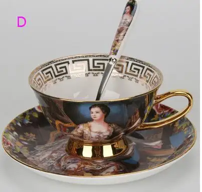 D Retro Palace European bone china coffee cup saucer high-grade British ceramic cup afternoon tea mug saucer set Queen's Cup CL092 - Цвет: D