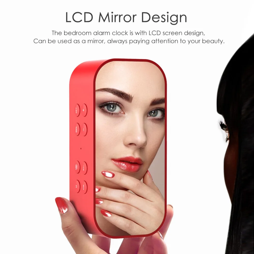 LED зеркало будильник портативный Bluetooth динамик ЖК дисплей беспроводной