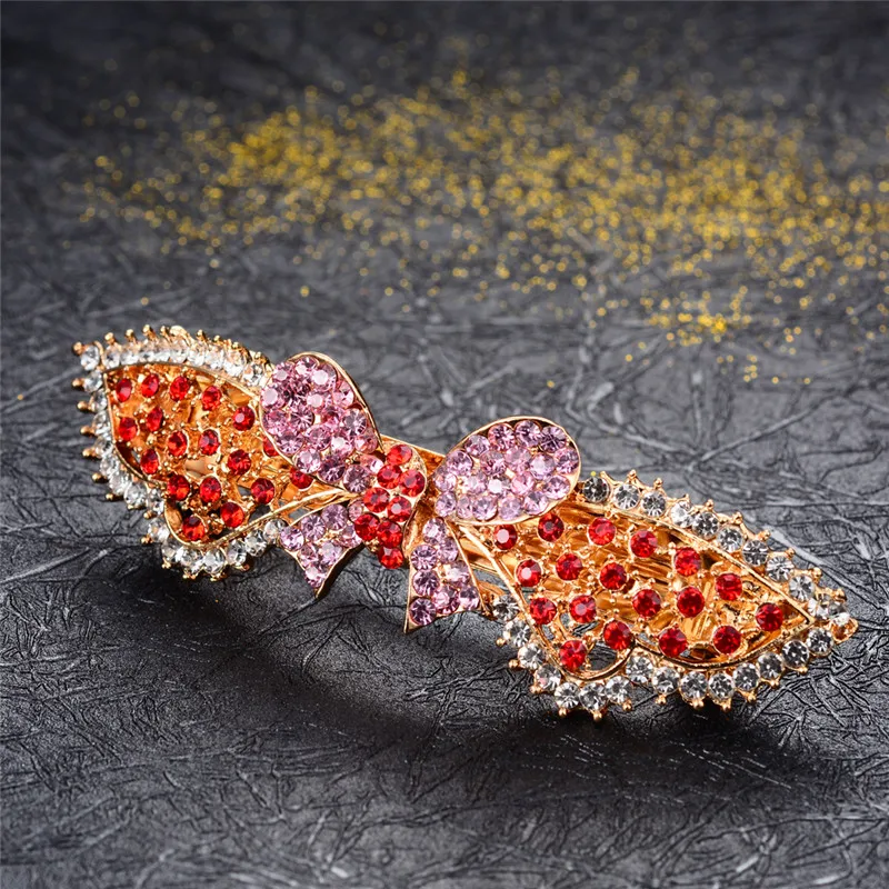 

WWLB 2019 Fashion Blue Rhinestone Butterfly Barrettes Women Girls Hair Clips Fashion Bow Hair Accessories Jewelry Gift