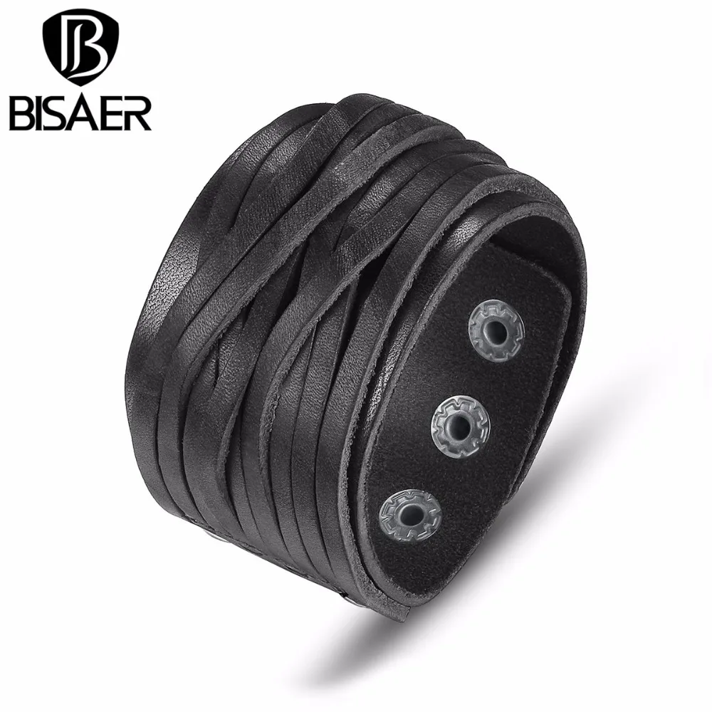 Браслет из натуральной кожи широкий коричневый и черный Плетеный регулируемый