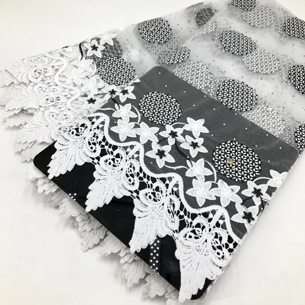 Высококачественная африканская кружевная ткань белая французская сетчатая