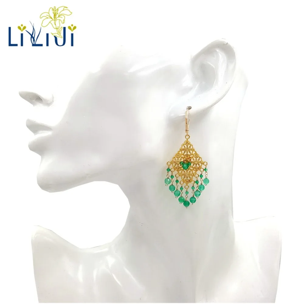 Lii Ji Natural Green Onyx Larimar Freshwater Pearl Labradorite Black Spinel Pyrite Peridot Shining Tassel Statement Earrings | Украшения и