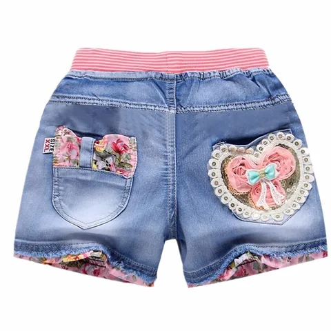 Летние детские короткие джинсовые шорты для девочек, модные короткие джинсовые шорты для принцесс, детские шорты для девочек, одежда для девочек с цветами