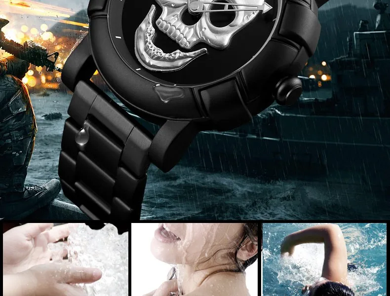 SKMEI Fashion Skull Quartz Watch Men Creative Watch Men's Clock Gold Watch Waterproof Watch Relogio Masculino 9178