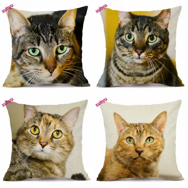 

XUNYU Cute Pet Cat Cushion Cover 45x45cm Animal Pillow Case Linen Pillowcase Home Decorative Throw Pillow Cover for Sofa BT009