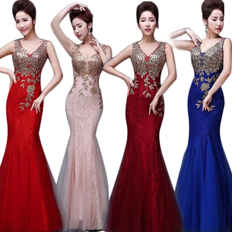 Элегантное кружевное платье подружки невесты с вышивкой Русалочки 2017 длина до