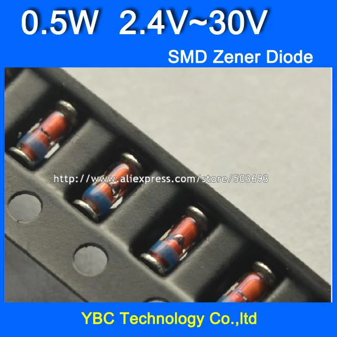 500 шт./лот ZMM SMD 0 5 Вт 1/2 2 4 в 30 ZMM2V4 ZMM30 1206 Диод Зенера всего 13 значений|value fabric|value