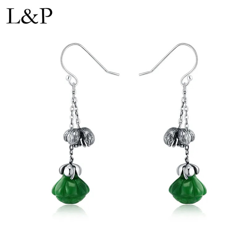 

Vintage Elegant Jade Lotus Tassels Earrings Real 925 Sterling Silver Earrings For Women Original Handmade Earrings Fine Jewelry