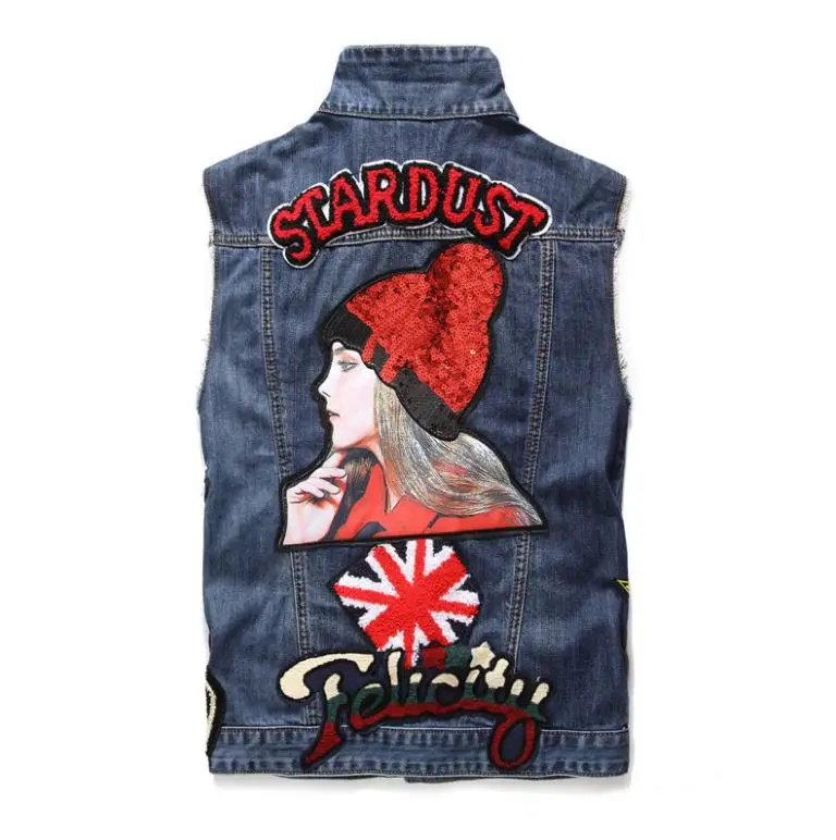 Мужская Облегающая майка с вышивкой панк-жилет модная мужская куртка без рукавов