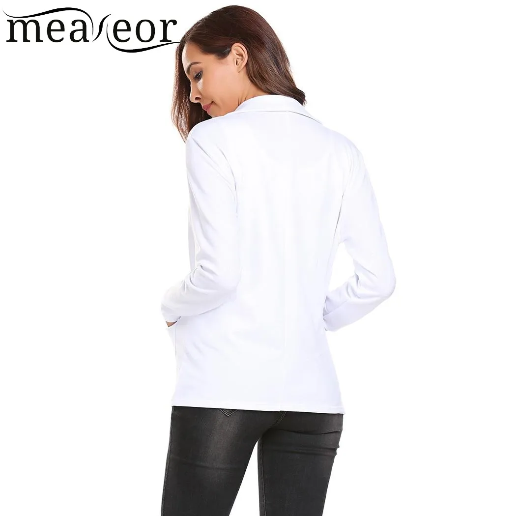 Meaneor Женский Осенний приталенный Блейзер куртки с карманами большие размеры 3XL XXXL
