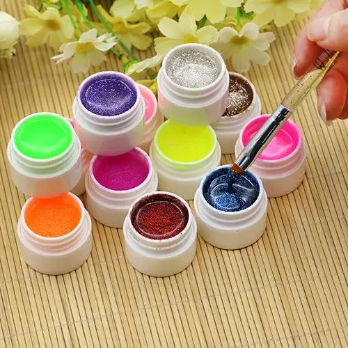 12 Смешанные Цвета Блеск Акриловые УФ Гель Строителя для Nail Art Ложные Советы