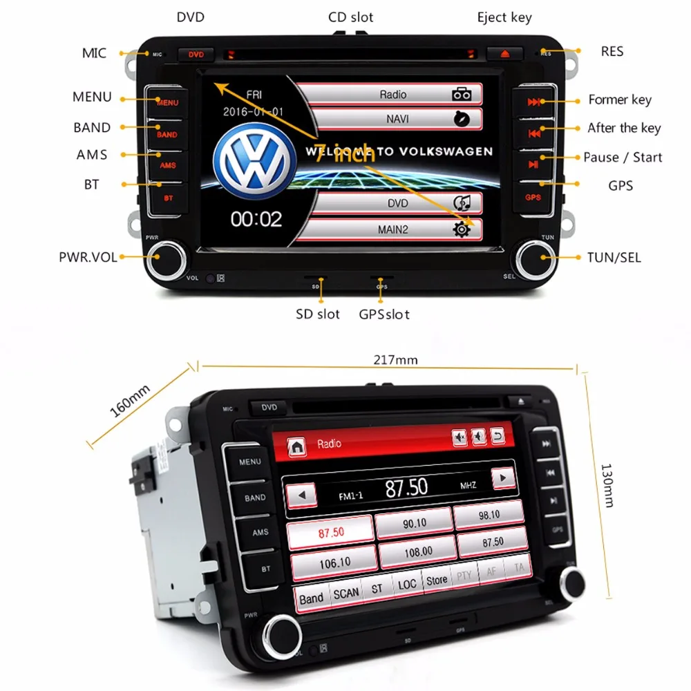 Junsun 7 &quotДвойной Дин GPS DVD Радио-Плеер Для VW/Volkswagen/Passat/GOLF/Skoda/Seat Gps Аудио Сенсорный