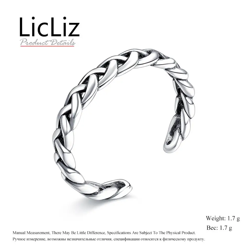 Braided LicLiz, новинка, 925 пробы, серебряное, v-образная форма, регулируемое, Открытое кольцо для женщин, геометрическое, плетеное, кошачье кольцо, ювелирное изделие, LR0313 - Цвет камня: Braided
