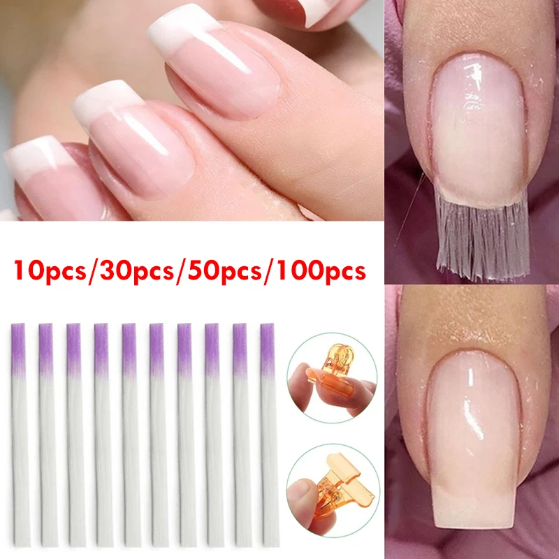 30 шт./компл. наращивание ногтей волокна Fibernails наращивания ногтей акрилом Советы Набор волокна Стекло наращивание ногтей пакет волокно Стекло гвозди строительный гель