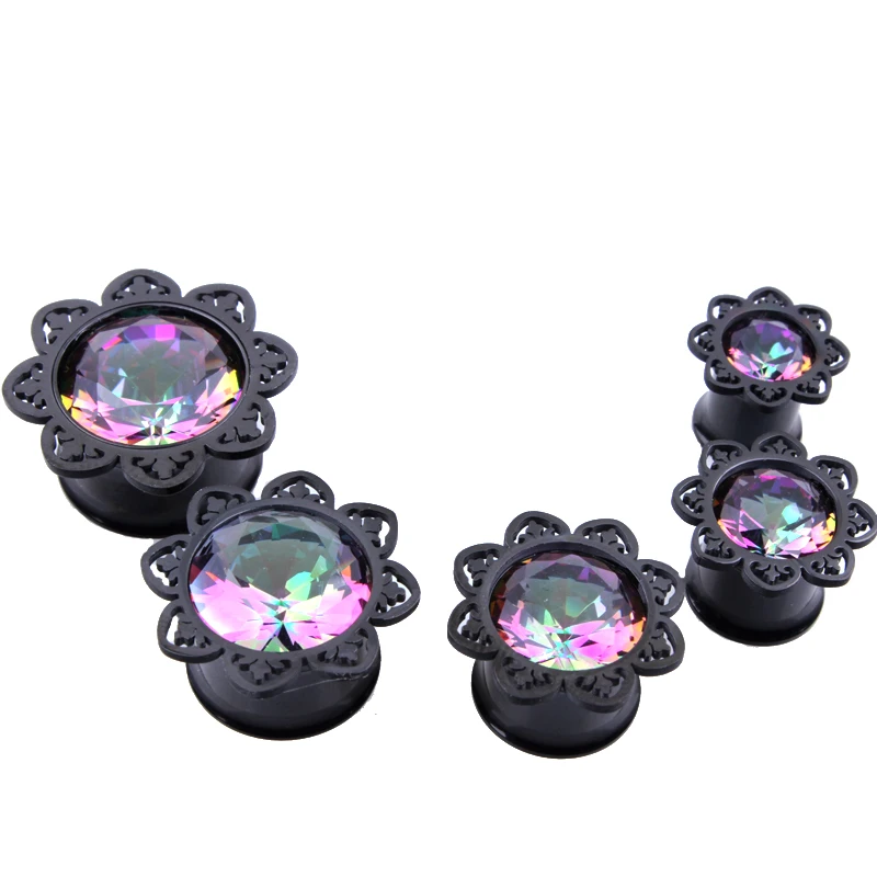 Туннель Для Пирсинга Ушей ювелирное изделие из акрила с черным цветком 8 16 мм на