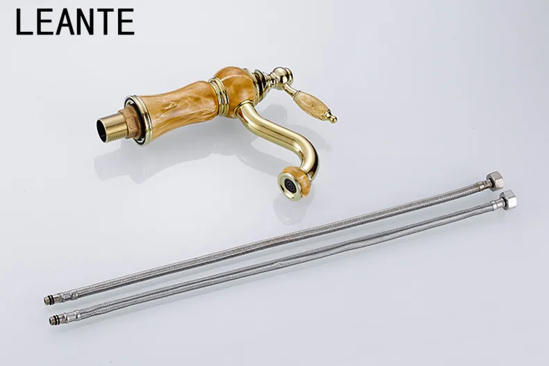 LEANTE Red Rose Gold Artificial Jade Basin Faucet Vintage Tap 360 Swivel Spout Brass Cold Hot Mixer Classic Luxury L9084 | Обустройство