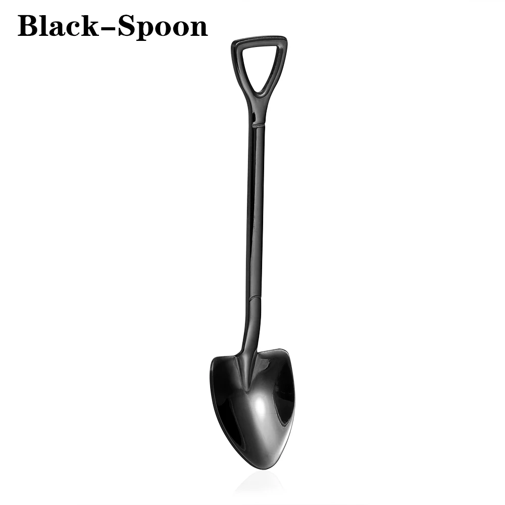 Black-Spoon 1 шт., ложка для мороженого из нержавеющей стали, многофункциональная ложка, вилка с длинной ручкой, инструменты для кофе, мороженого, кухонные аксессуары - Цвет: Black-Spoon