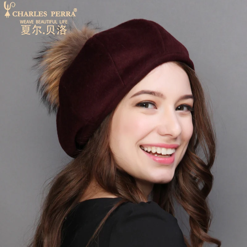 

Charles Perra Women Winter Hat Warm Wool Cap New Fashion Elegant Bowknot England Lady Berets Casual Female Fedoras 0624