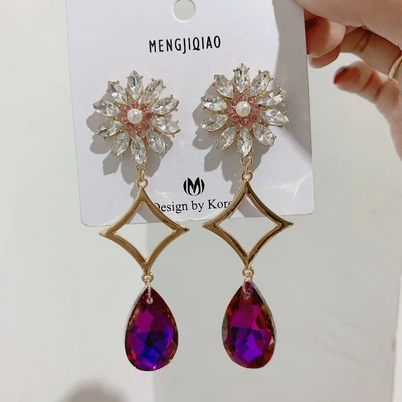 Bling-14 MENGJIQIAO корейские новые шикарные хрустальные серьги в форме сердца с длинной кисточкой для женщин элегантные жемчужные подвески ювелирные изделия - Окраска металла: Bling-14