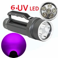 Powerful 395nm 6x Ultraviolet UV LED diving flashlight  Purple light Waterproof underwater scuba torch lamp Use 26650 battery