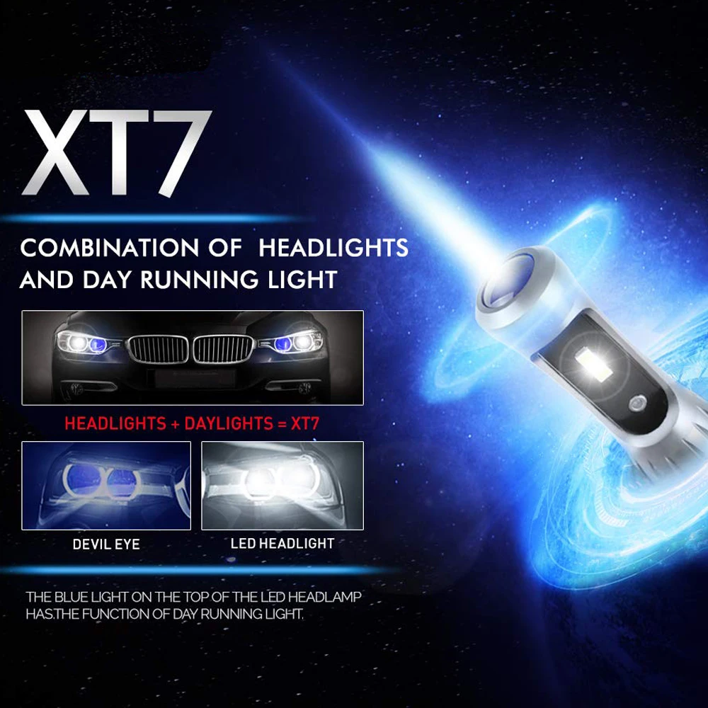 Автомобильные фары Castaleca 2X H4 светодиодные H7 H11 H8 HB4 H1 H3 HB3 Auto XT7 белые синие с