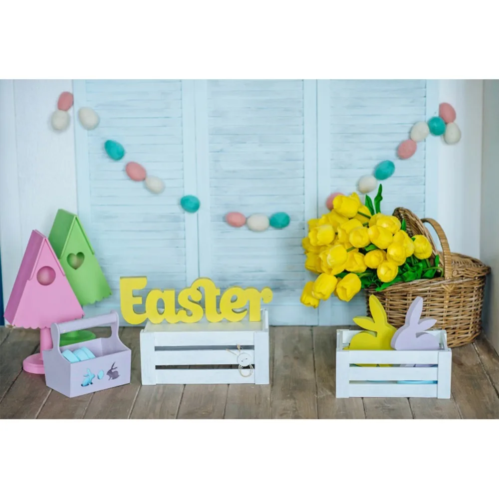Laeacco Gray Screen Backgrounds Easter Happy Day Eggs Basket Flower Wooden Floor Baby Photography Backdrops Photo Studio | Электроника